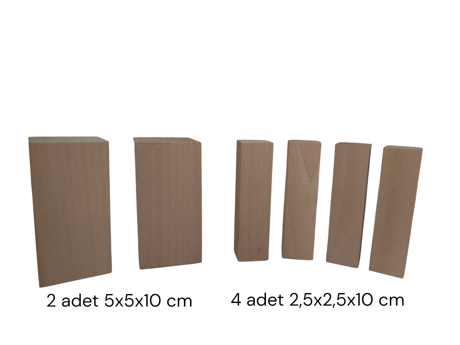 Woody.st 6’lı Ihlamur Ahşap Oyma Blok Seti – 2 Adet 5x5x10 cm + 4 Adet 2,5x2,5x10 cm