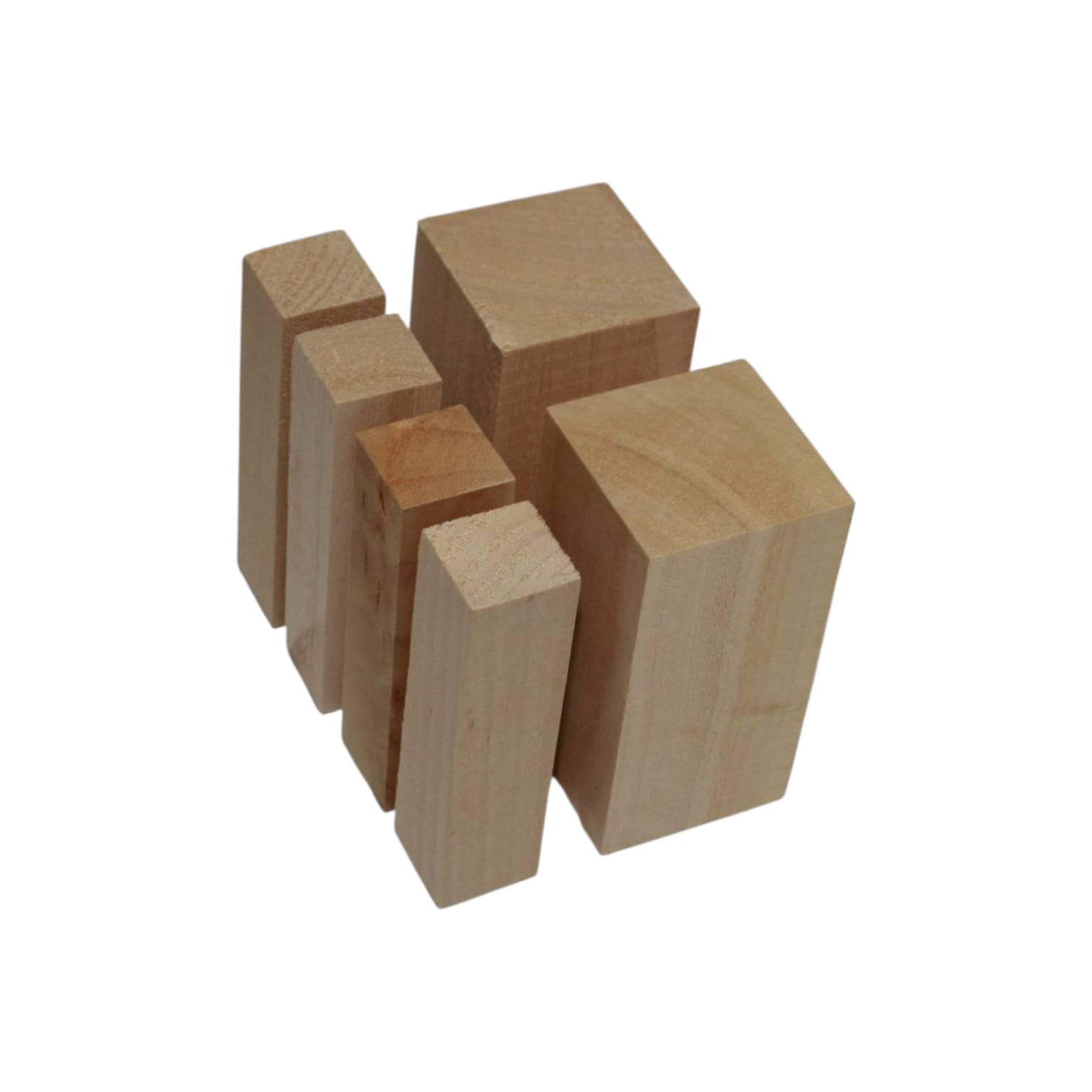 Woody.st 6’lı Ihlamur Ahşap Oyma Blok Seti – 2 Adet 5x5x10 cm + 4 Adet 2,5x2,5x10 cm